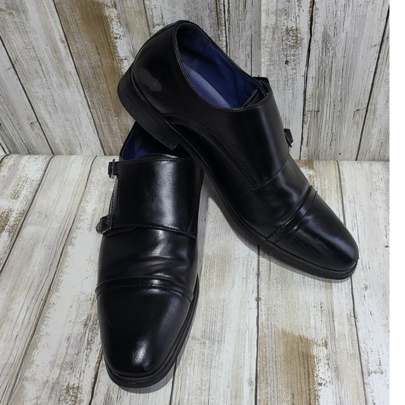 Bruno Marc Mens Black Double Monk‎ Strap Dress Shoes Size 7.5M Cap Toe - Picture 4 of 11
